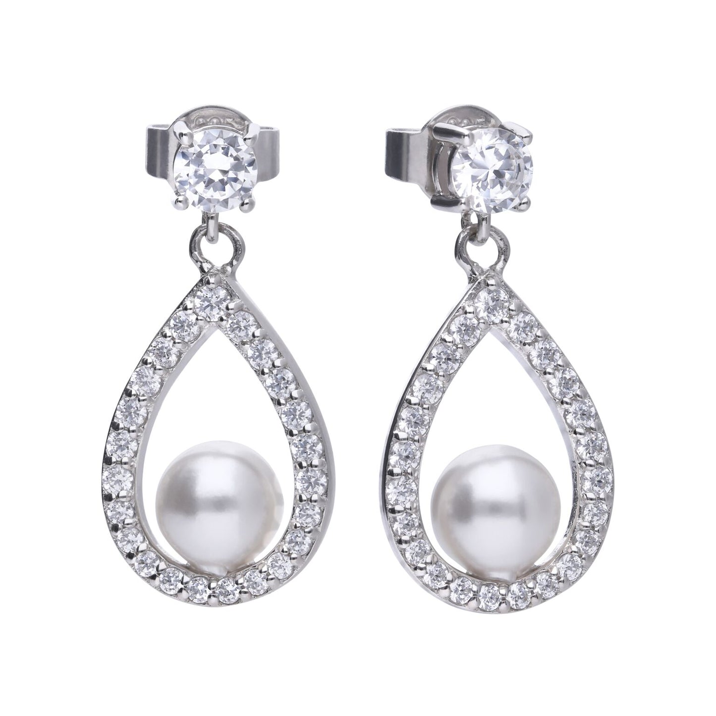 E5597 DF ZIRC SHEll PRL Opn Trdrp Earrings