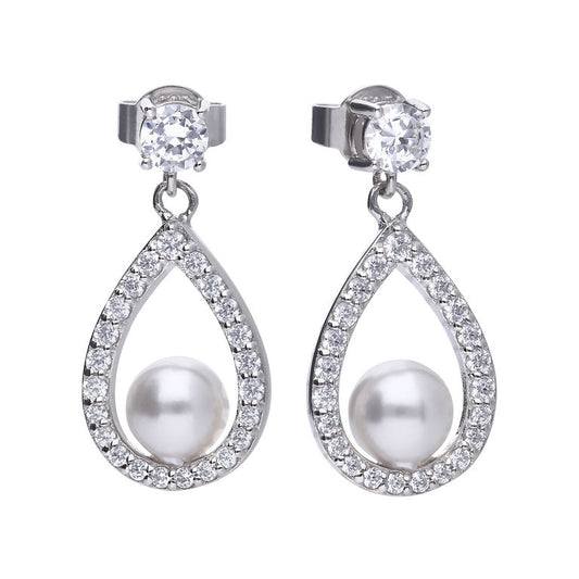 E5597 DF ZIRC SHEll PRL Opn Trdrp Earrings