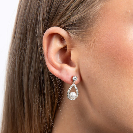 E5597 DF ZIRC SHEll PRL Opn Trdrp Earrings