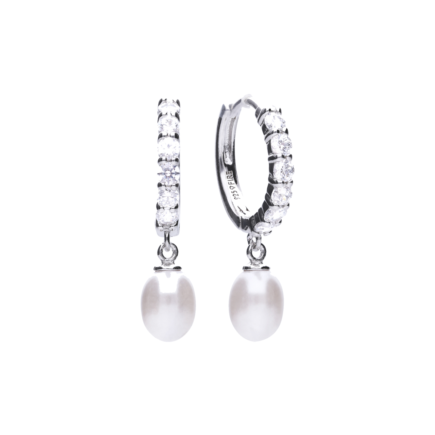 E5898 DF ZIRC WH SHELL PEARL HOOP Earrings