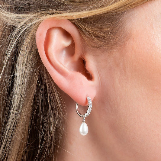 E5898 DF ZIRC WH SHELL PEARL HOOP Earrings