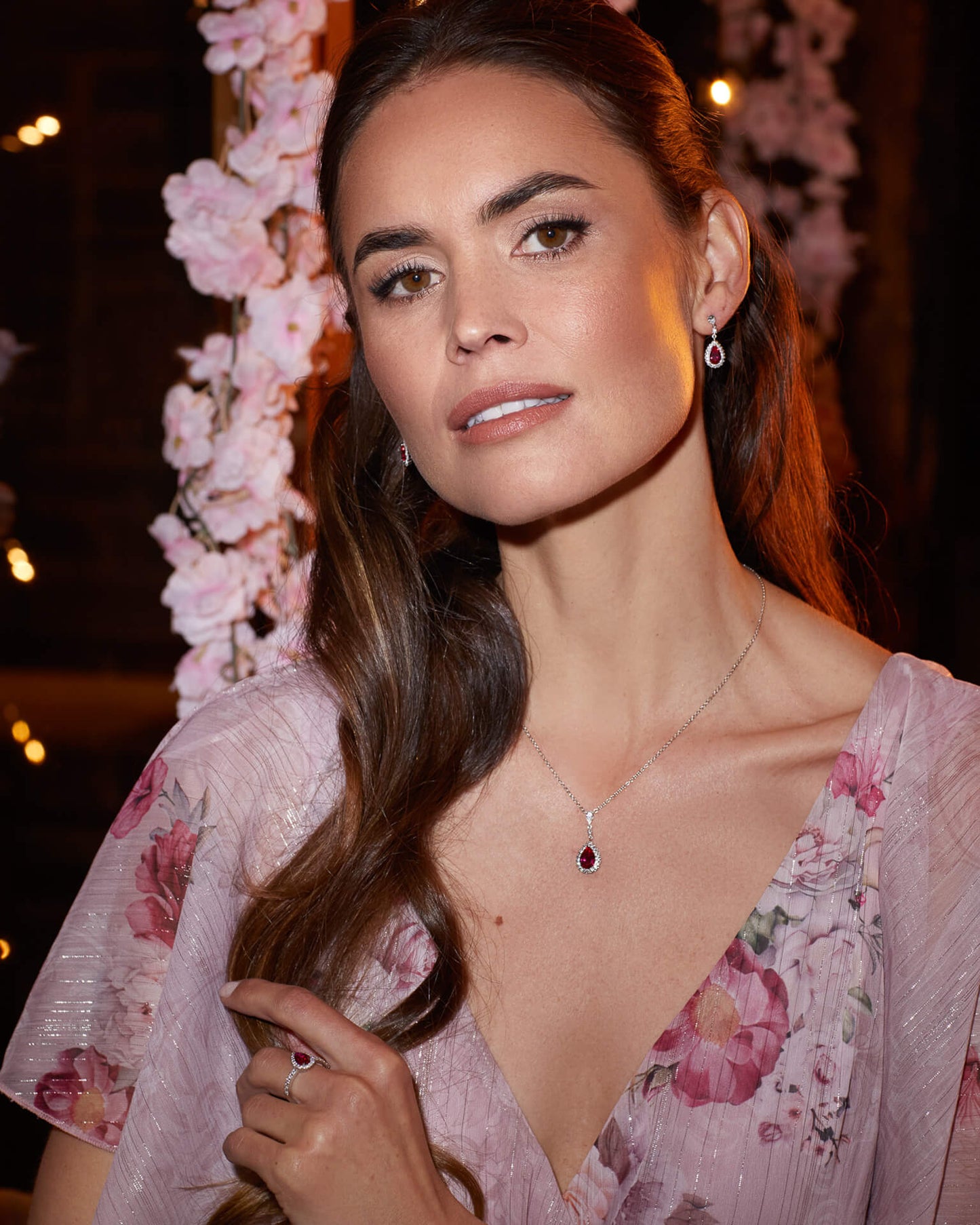 N4501 DF ZIRC RED Teardrop Pave Necklace