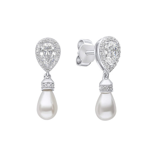 E6404 DF ZIRC SHELL PRL Teardrop Earrings