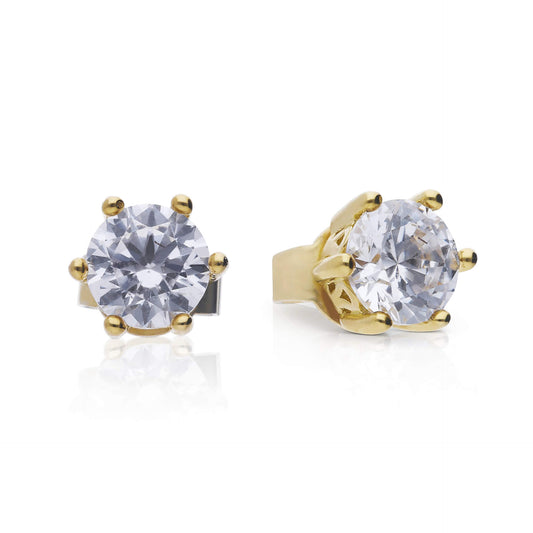 DF 6 Claw Gold Plate 0.75ct CZ Solitaire Earrings