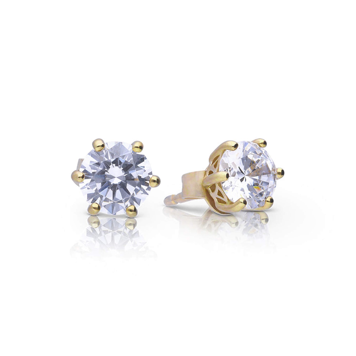 DF 6 Claw Gold Plate 1ct CZ Solitaire Earrings