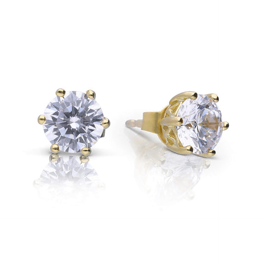 DF 6 Claw Gold plate 1.50ct CZ solitaire Earrings