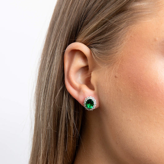 DF Oval Cluster Green Stud Earrings