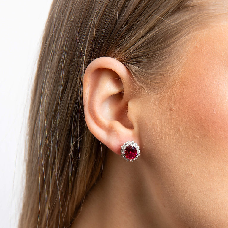 DF Oval Cluster Red Stud Earrings