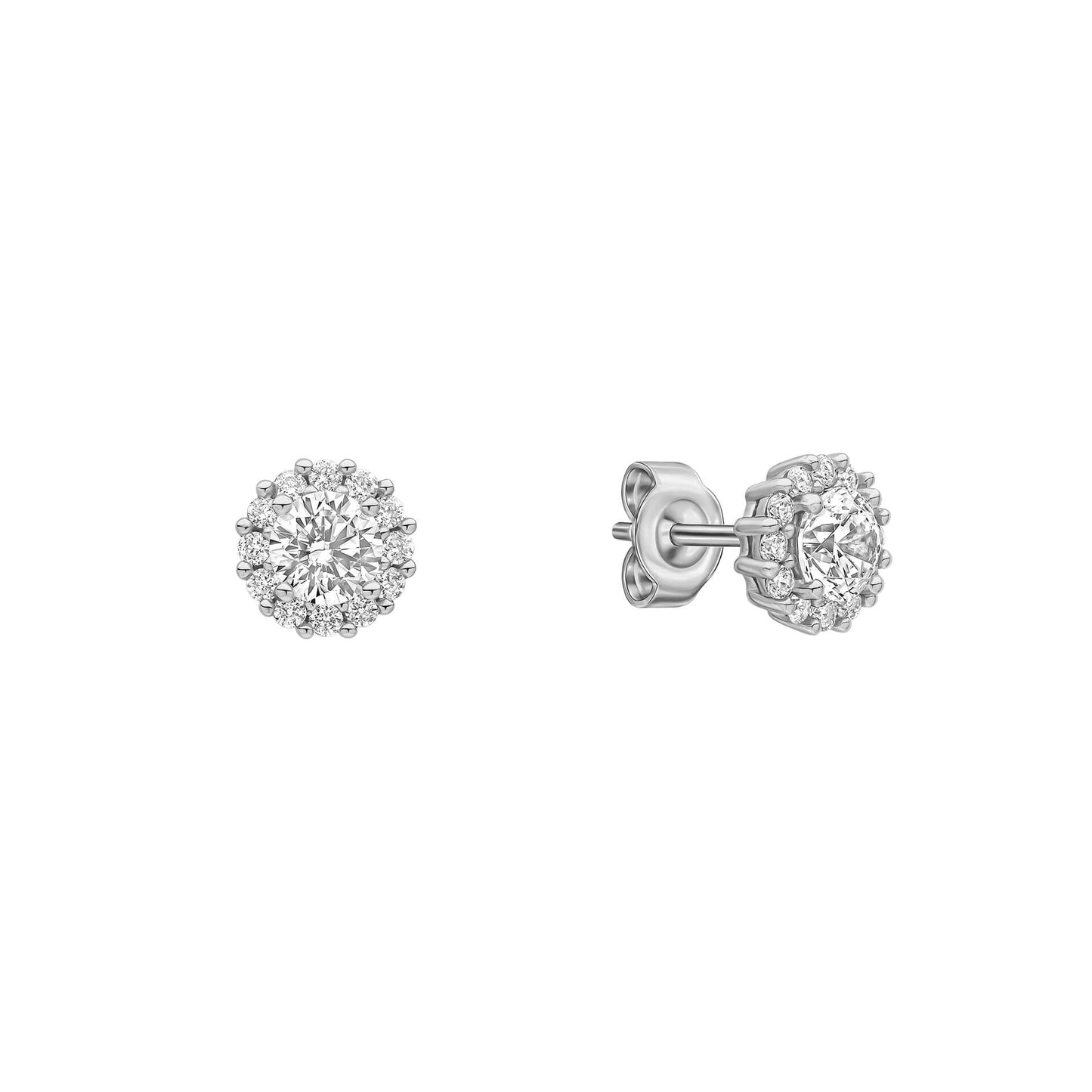 DF Round Cut CZ Halo Pave Cluster Earrings
