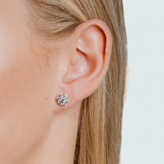 DF Flower Shape CZ Cluster Stud Earrings