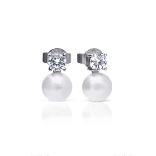 DF Round CZ and Shell Pearl Small Drop Earrings
