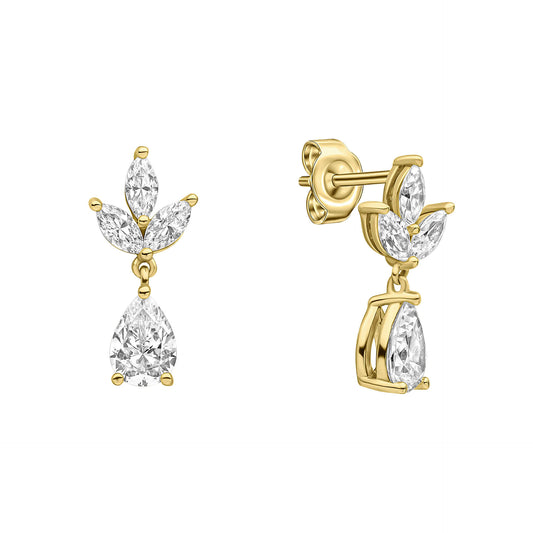 DF Gold Plate CZ Leaf Effect and Teardrop Stud Earrings