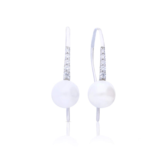 DF CZ and Round Shell Pearl Hook Earrings