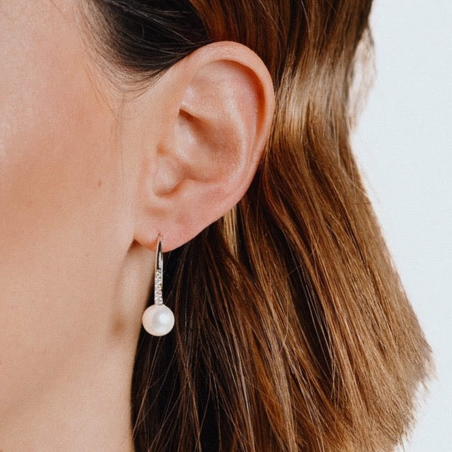 DF CZ and Round Shell Pearl Hook Earrings