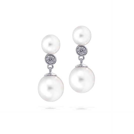 DF Shell Pearl Stud and CZ Drop Earrings