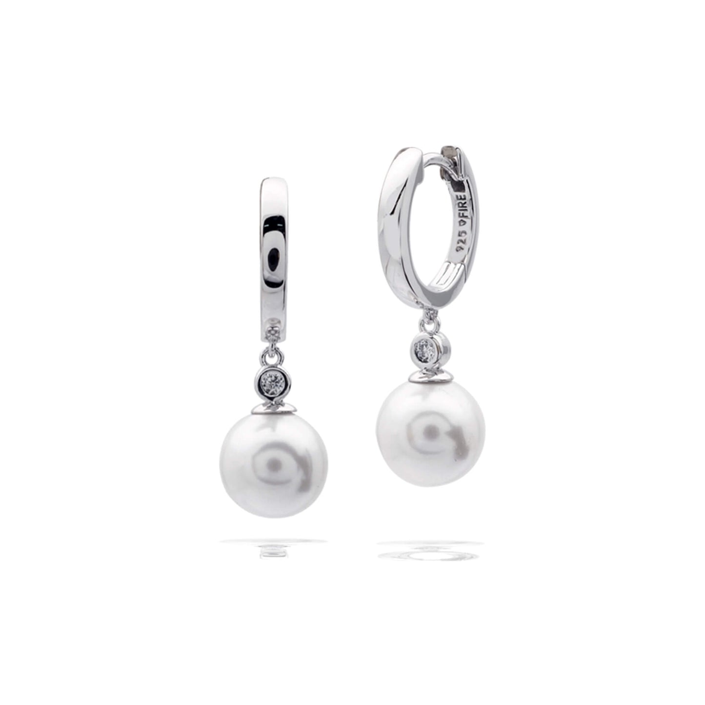 DF CZ and Shell Pearl Small Drop Huggie Earrings
