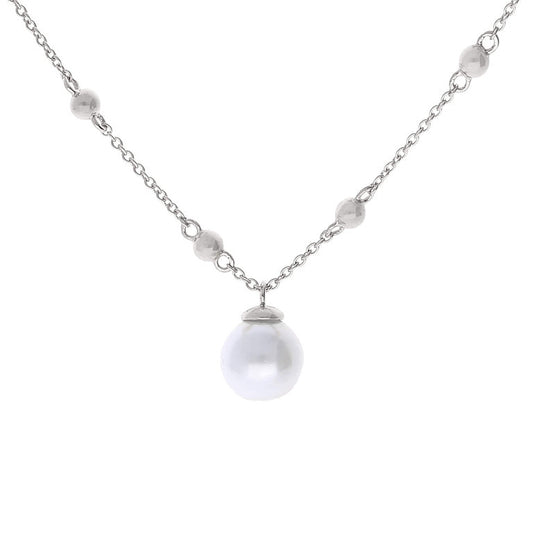 N4555 DF SHELL PRL Drop Ball Chn Necklace