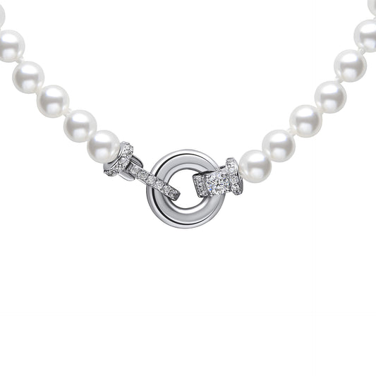 N4593 DF ZIRC WHT SHELL PRL Clasp Necklace