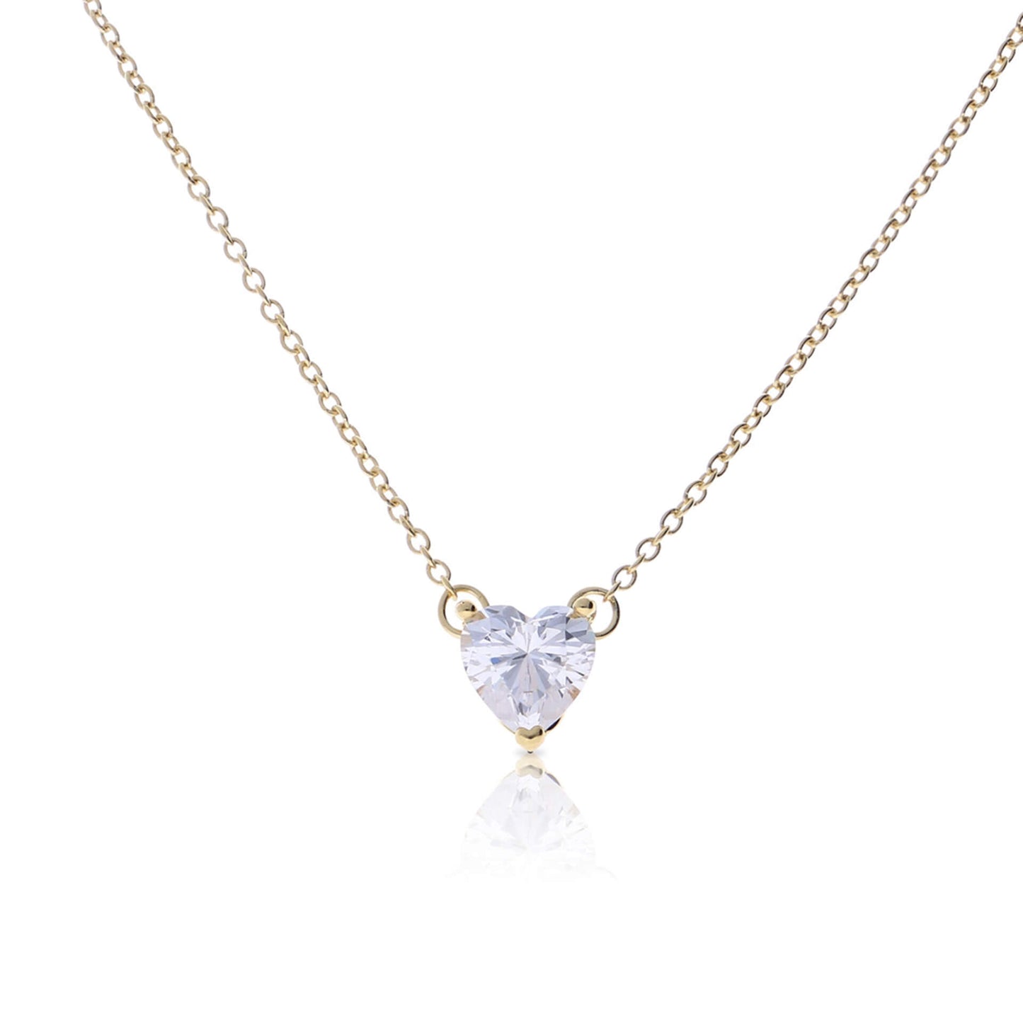 DF Gold Plate CZ Solitaire Heart Shape Necklace