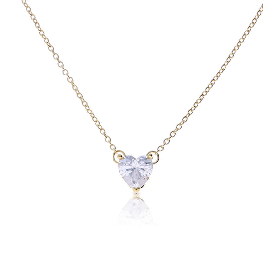 DF Gold Plate CZ Solitaire Heart Shape Necklace