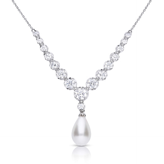 DF CZ and Shell Pearl Teardrop Necklace