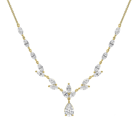 DF Gold Plate Cascading Leaf Teardrop Necklace