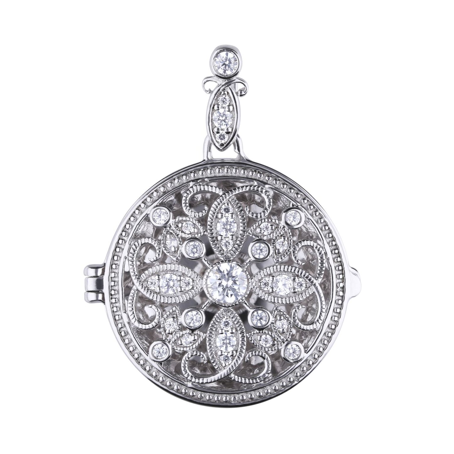 P4613 DF ZIRC Round Ornate Locket Pendant