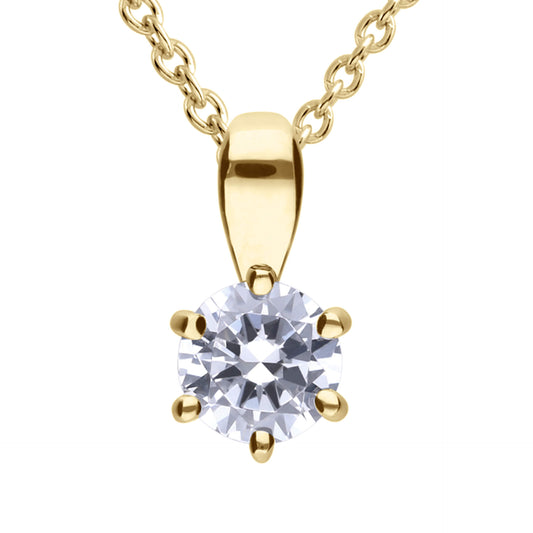 DF 6 Claw Gold Plate 1.5ct CZ Solitaire Pendant