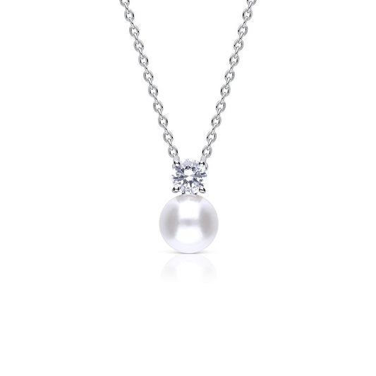 DF Round Shell Pearl and CZ Solitaire Pendant