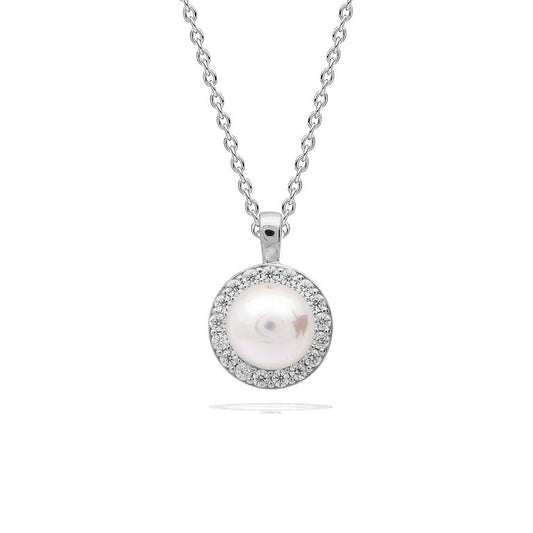 DF Gold Plate Round CZ and Shell Pearl Halo Pendant