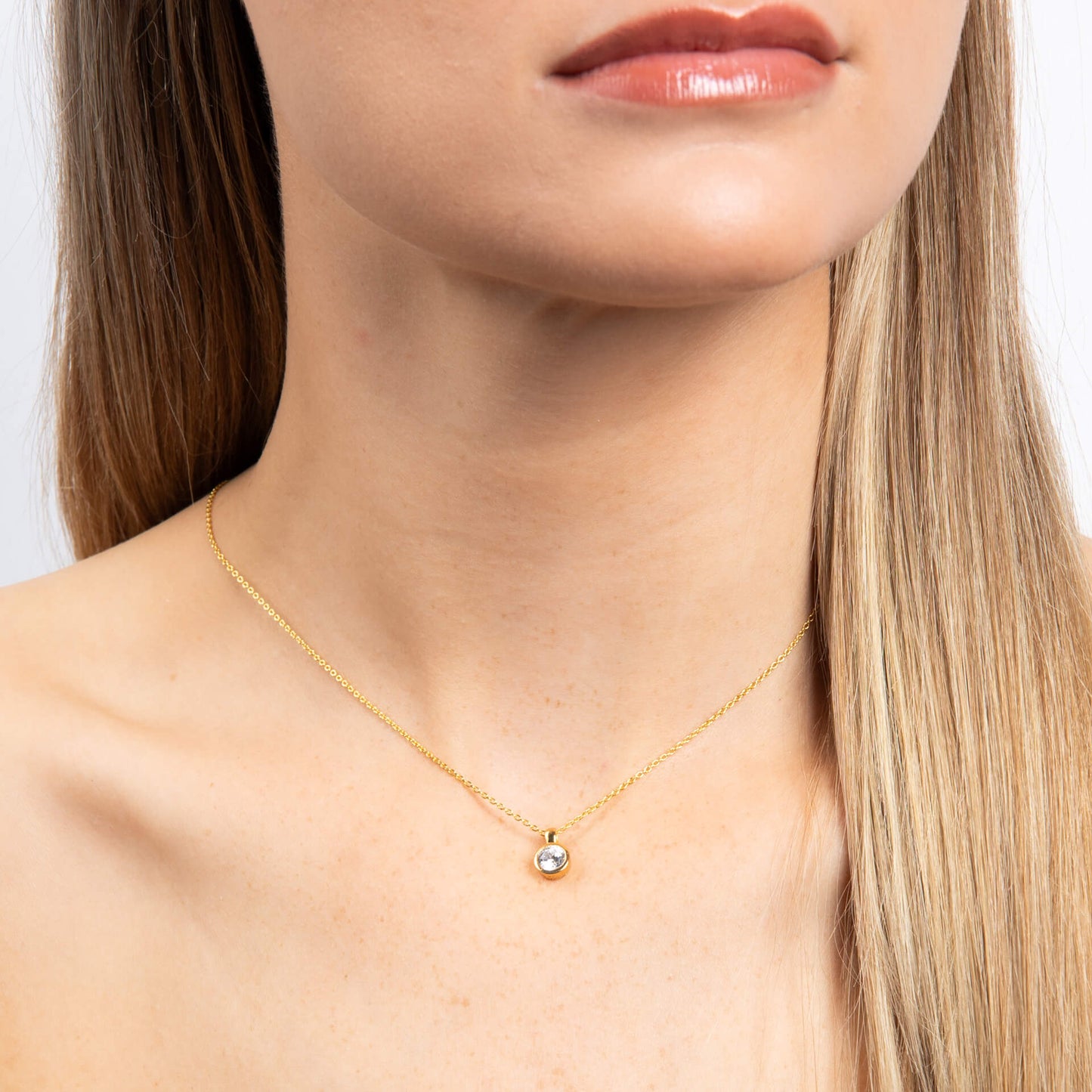 DF Gold Plate Round 0.75ct CZ Pendant