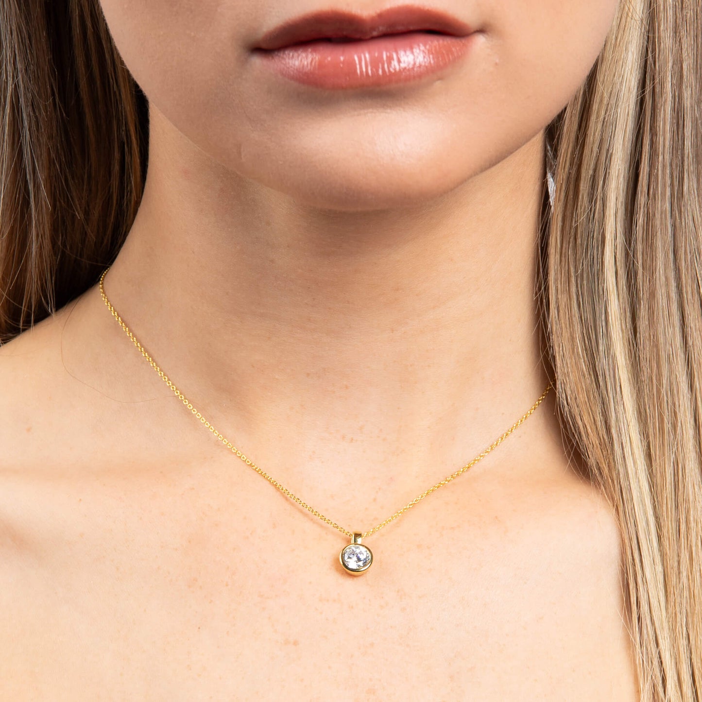 DF Gold Plate Round 1.5ct CZ Pendant