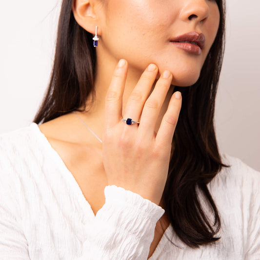 R3871 16 DF ZIRC BLUE Emrld Cut Ring