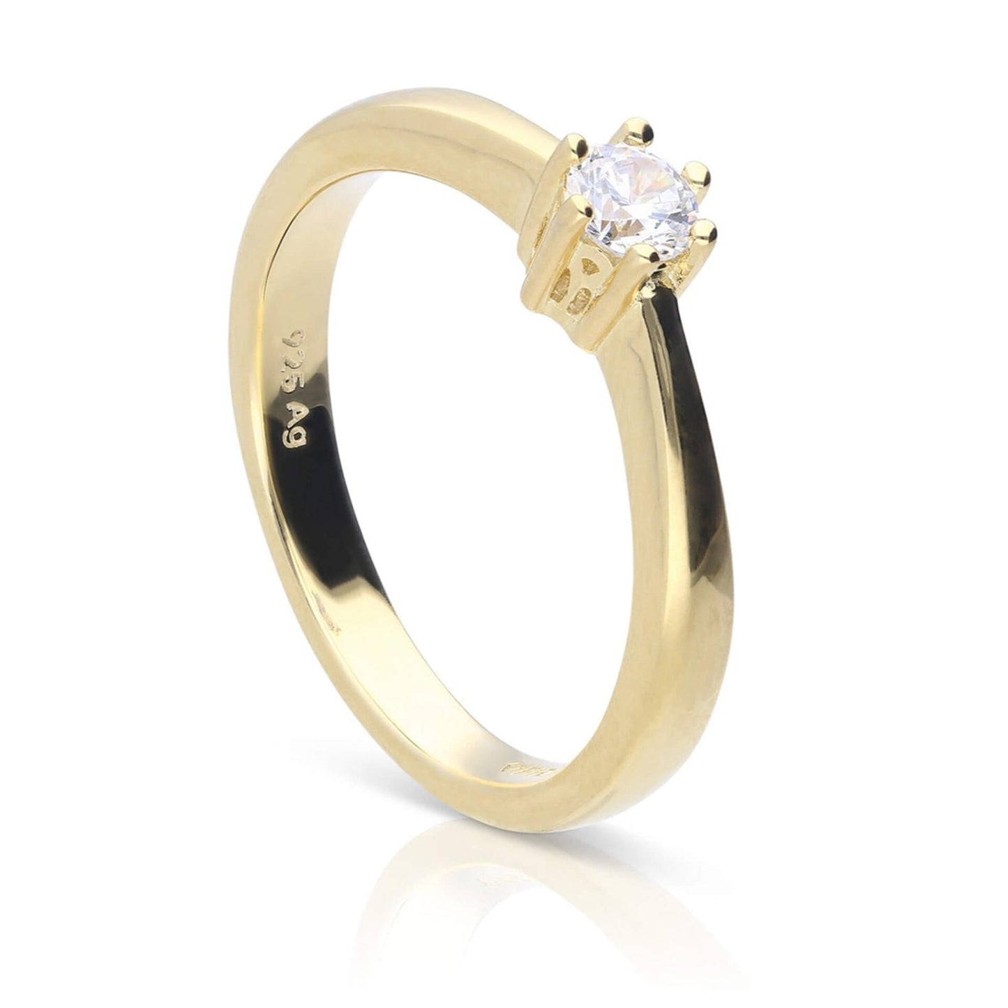 DF 6 Claw Gold Plate 0.25ct CZ Solitaire Ring
