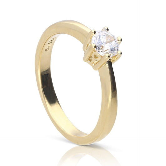 DF 6 Claw Gold Plate 0.50ct CZ Solitaire Ring