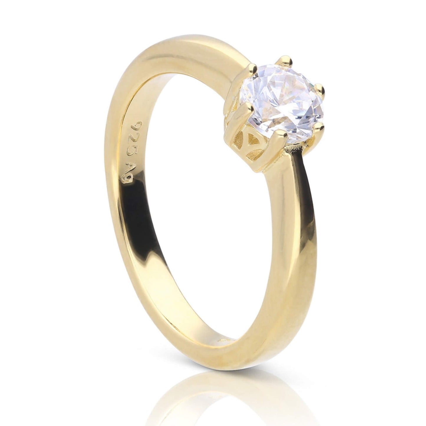 DF 6 Claw Gold Plate 0.75ct CZ solitaire Ring