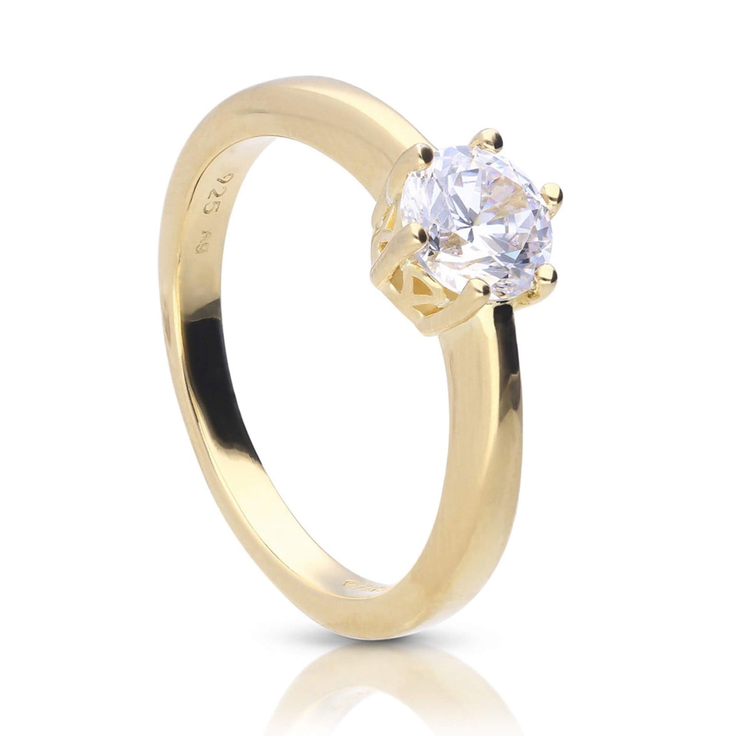 DF 6 Claw Gold Plate 1ct CZ Solitaire Ring