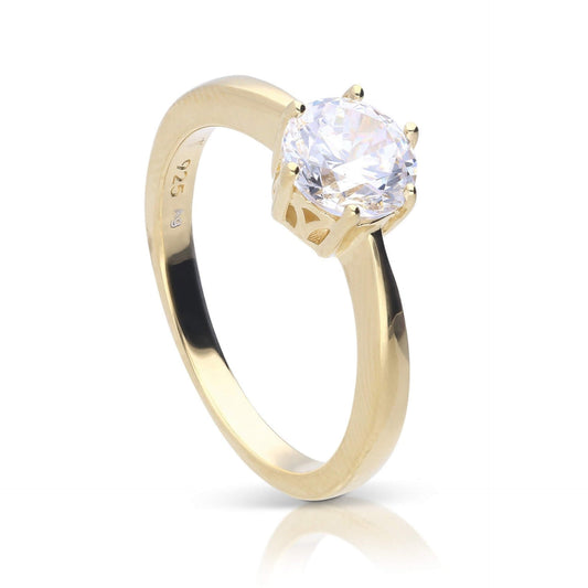 DF 6 Claw Gold Plate 1.5ct CZ Solitaire Ring