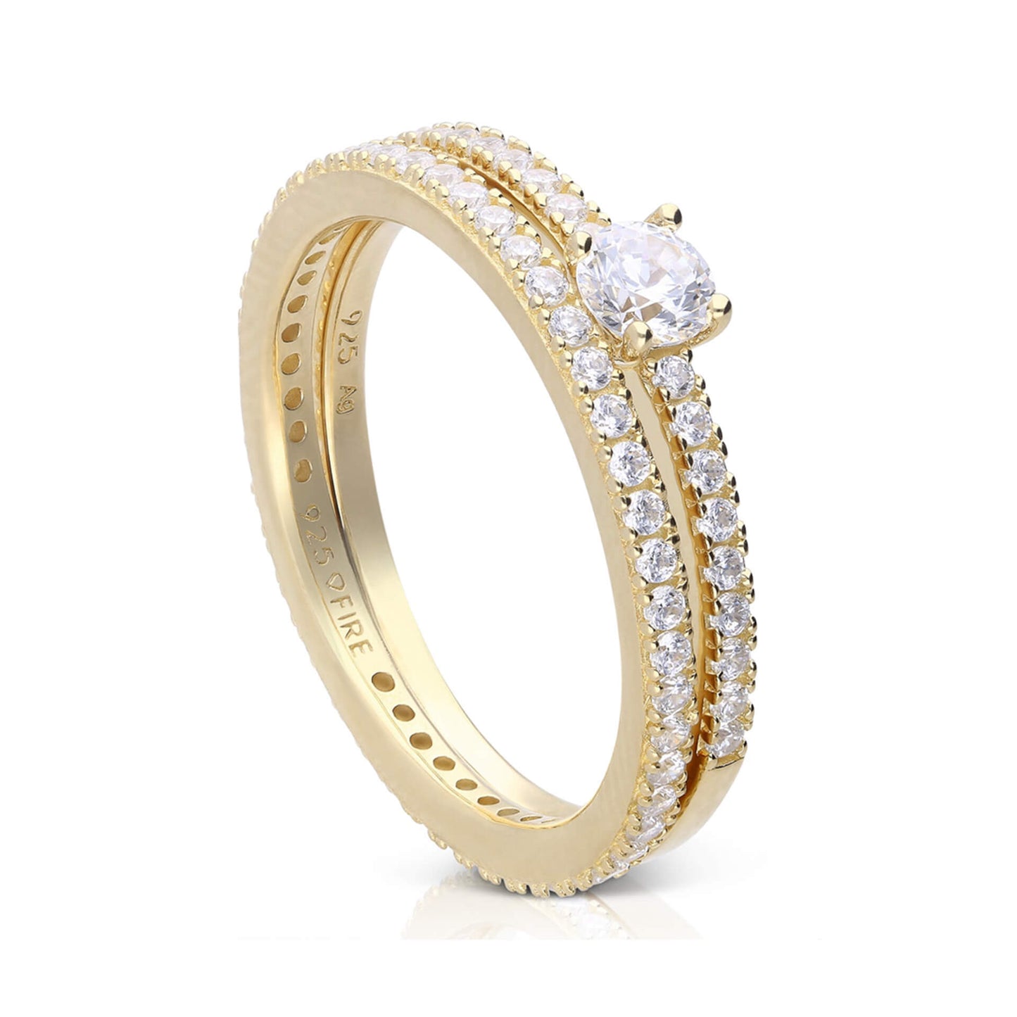 DF Gold Plate CZ Double Banded Ring