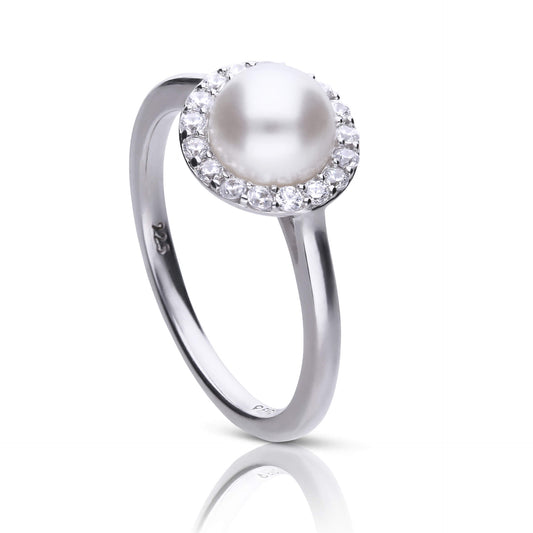 DF White Shell Pearl & CZ Round Cluster Ring