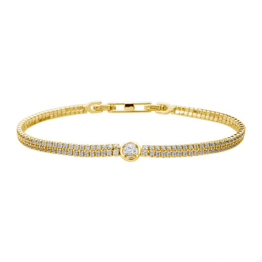 DF Gold Plated WHT Fine Rnd Tennis Bracelet