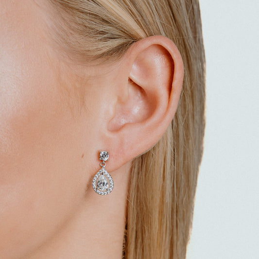 E5594 DF ZIRC Teardrop Pave Drop Earrings