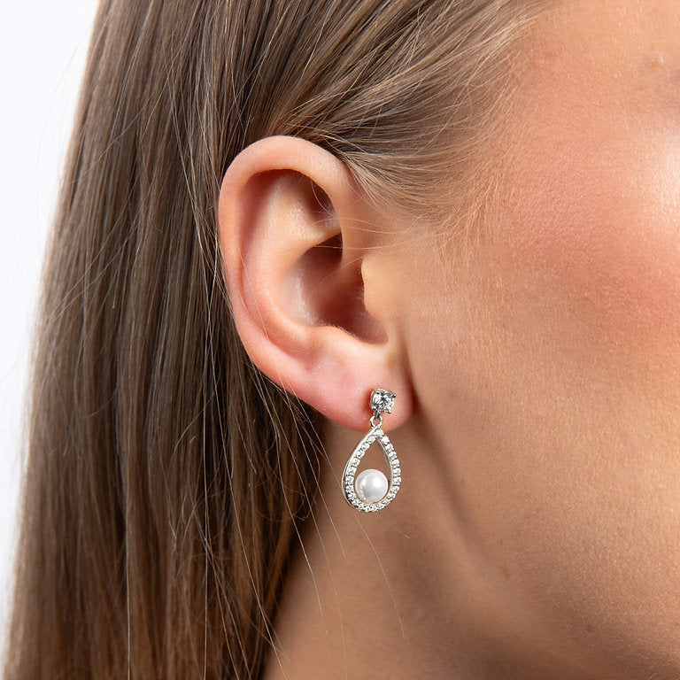 E5597 DF ZIRC SHEll PRL Opn Trdrp Earrings