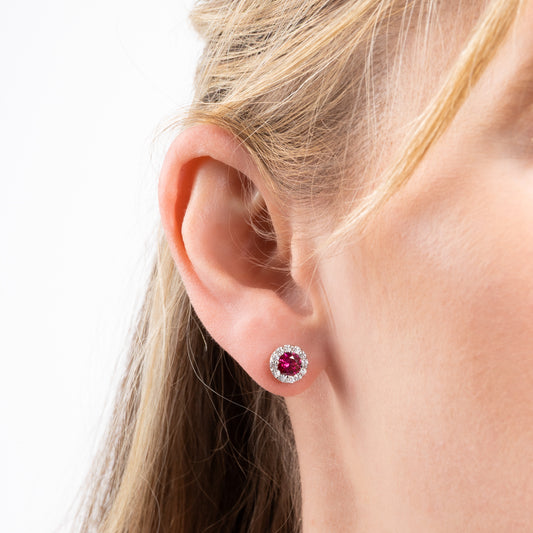 E5654 DF ZIRCONIA RED Rnd Clustr Earrings