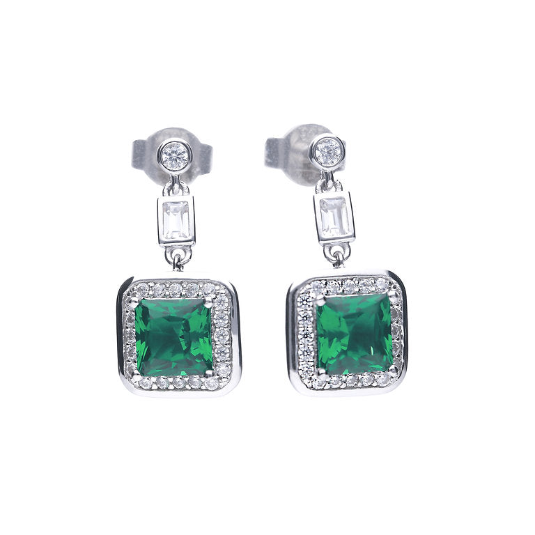 E5904 DF ZIRCONIA GRN Square Pave Earrings
