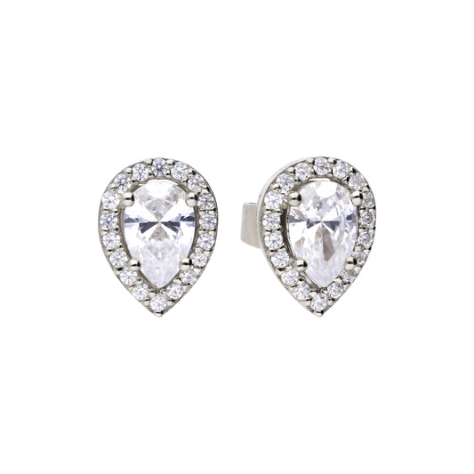 E5909 DF ZIRCONIA Teardrop Halo Earrings