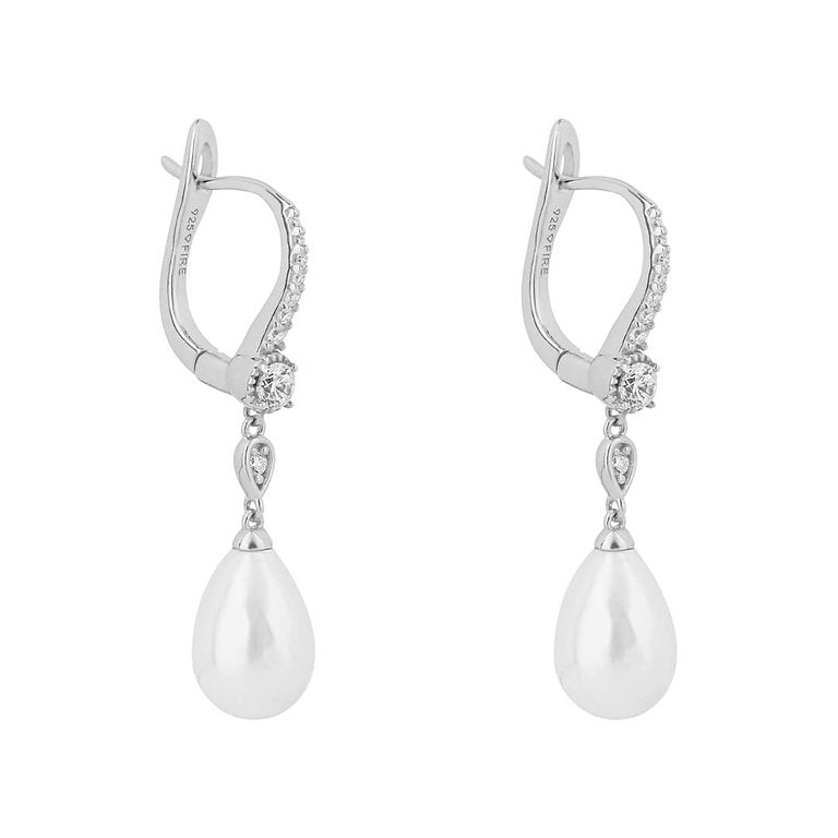E6201 DF ZIRC SHELL PEARL Vintage Earrings