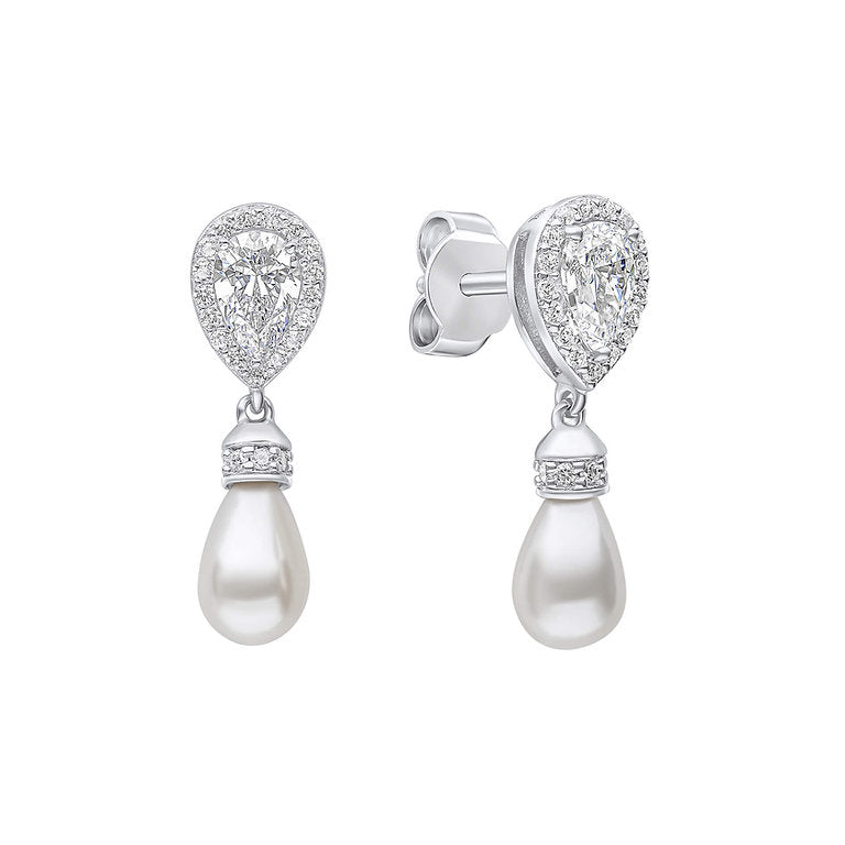 E6404 DF ZIRC SHELL PRL Teardrop Earrings
