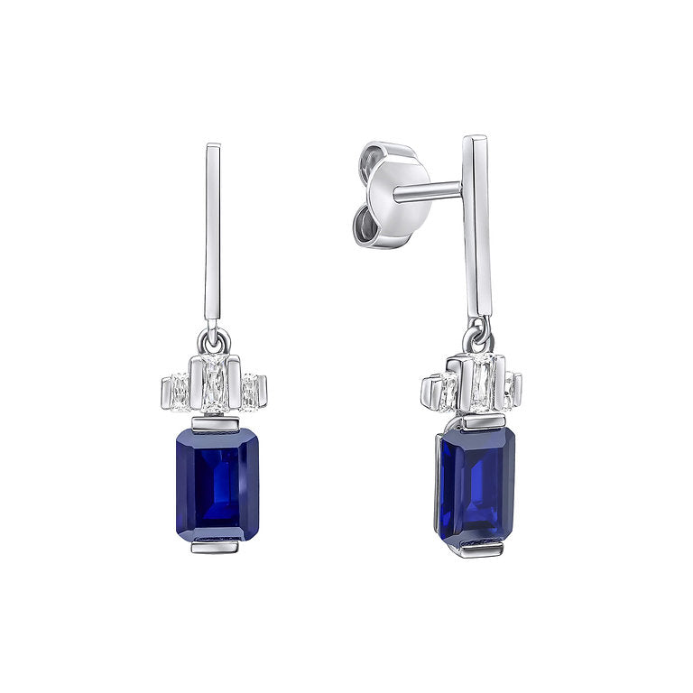 E6409 DF ZIRC BLUE Emerald Cut Zirconia Drop Earrings