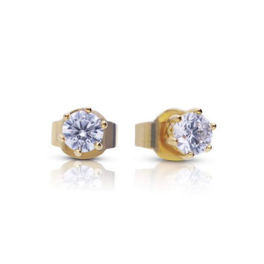 DF 6 Claw Gold Plate 0.25ct CZ Solitaire Earrings